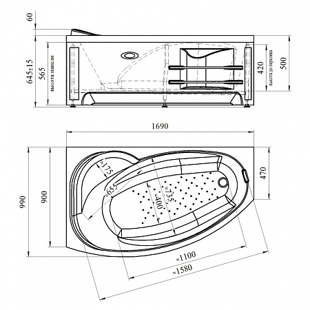 Акриловая ванна Vannesa София 2-01-0-1-1-223 169х100 L хром