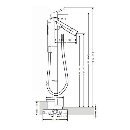 Смеситель Axor Starck 10455000 для ванны и душа, хром