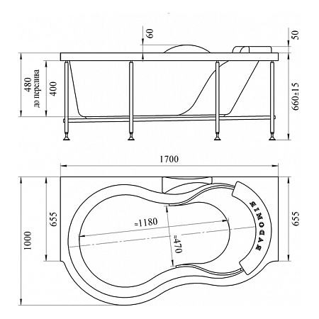 Акриловая ванна Radomir Паллада 1-01-0-1-1-034 170х100 L