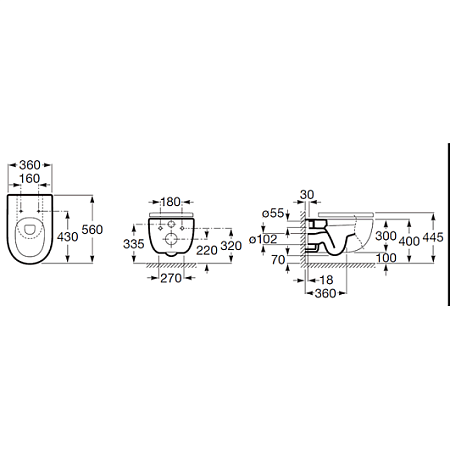 Чаша для подвесного унитаза Roca Meridian Rimless 34624L000