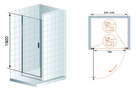 Душевая дверь в нишу Cezares Fontano FONTANO-B-1-90-Pi-Cr-L 90 L рифленое стекло