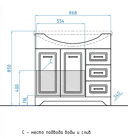 Тумба под раковину Style Line Олеандр-2 90 3 ящика, белый