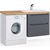 Тумба с раковиной Jorno Wood Wood.01.60/P/GR 60 L под стиральную машину, светлое дерево/серый