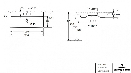Раковина Villeroy & Boch Collaro 4A33A501 100*47 белый альпин