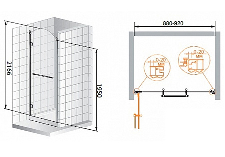 Душевая дверь в нишу Cezares Retro B 1 90 CP Br L/R
