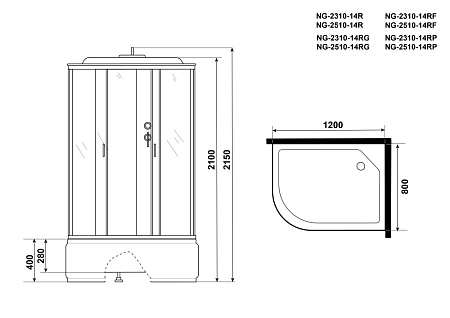 Душевая кабина Niagara Classic NG-2310-14RG 120x80x215 стекло матовое/профиль серебро