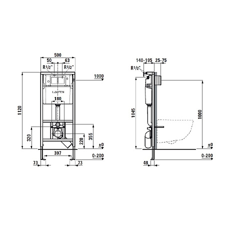 Комплект унитаз подвесной + инсталляция + кнопка Laufen PACK PRO RIMLESS 8.6996.6.000.000.R