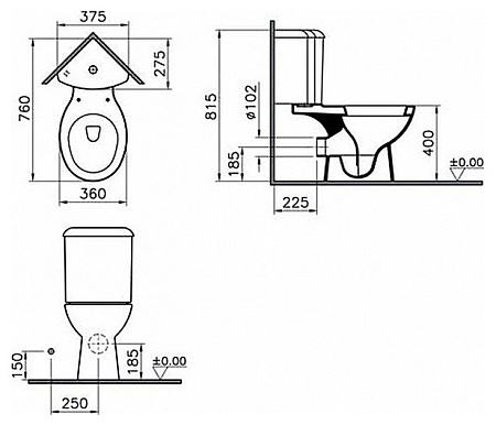 Унитаз-компакт VitrA Arkitekt 9754B003-7200 угловой