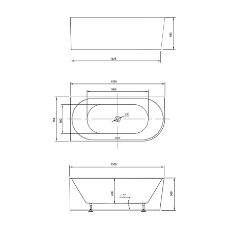 Акриловая ванна Vincea VBT-402-1500L 150x75 белый