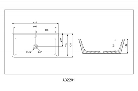 Раковина накладная ABBER Rechteck AC2201MB черный матовый