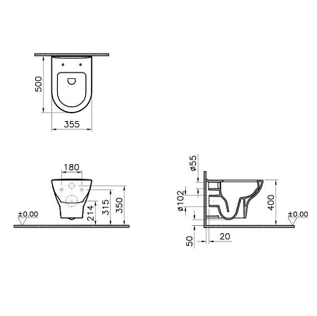 Чаша для унитаза подвесного VitrA Zentrum 5795B003-0075