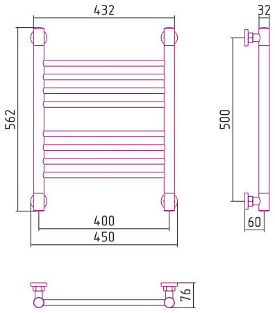Полотенцесушитель водяной Сунержа Богема + 500x400 прямой, хром