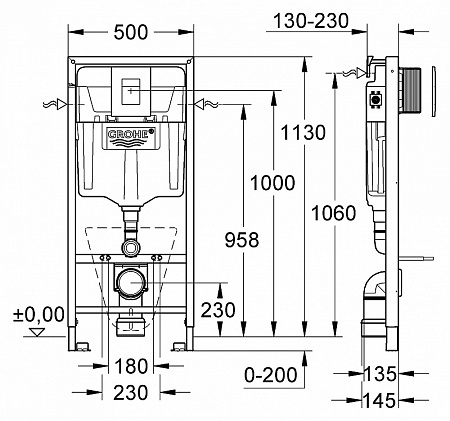 Система инсталляции для унитазов Grohe Rapid SL 38775001 4 в 1 с кнопкой смыва