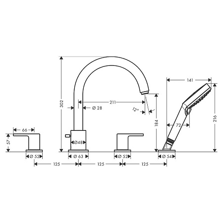 Смеситель Hansgrohe Vernis Shape 71459670 на борт ванны, черный матовый