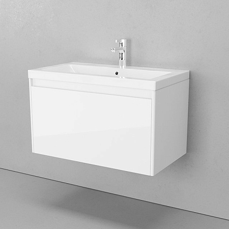 Тумба с раковиной Velvex Klaufs 80 1 ящик, белый глянцевый