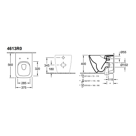 Чаша для унитаза приставного Villeroy & Boch Venticello 4613R001 альпийский белый